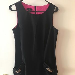 Work dress with gold chain trims on front pockets